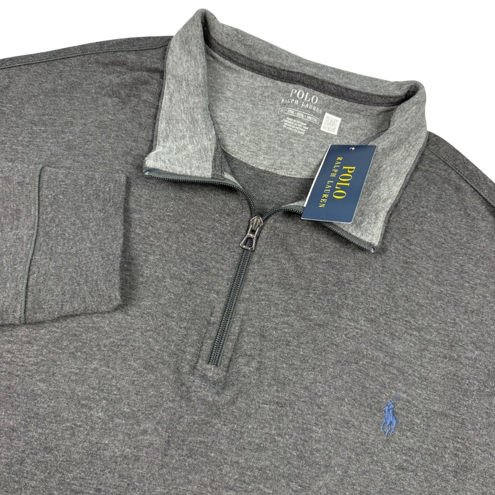 NWT Polo Ralph Lauren Mens 2LT Quarter Zip Pullover Charcoal Grey Heather Preppy